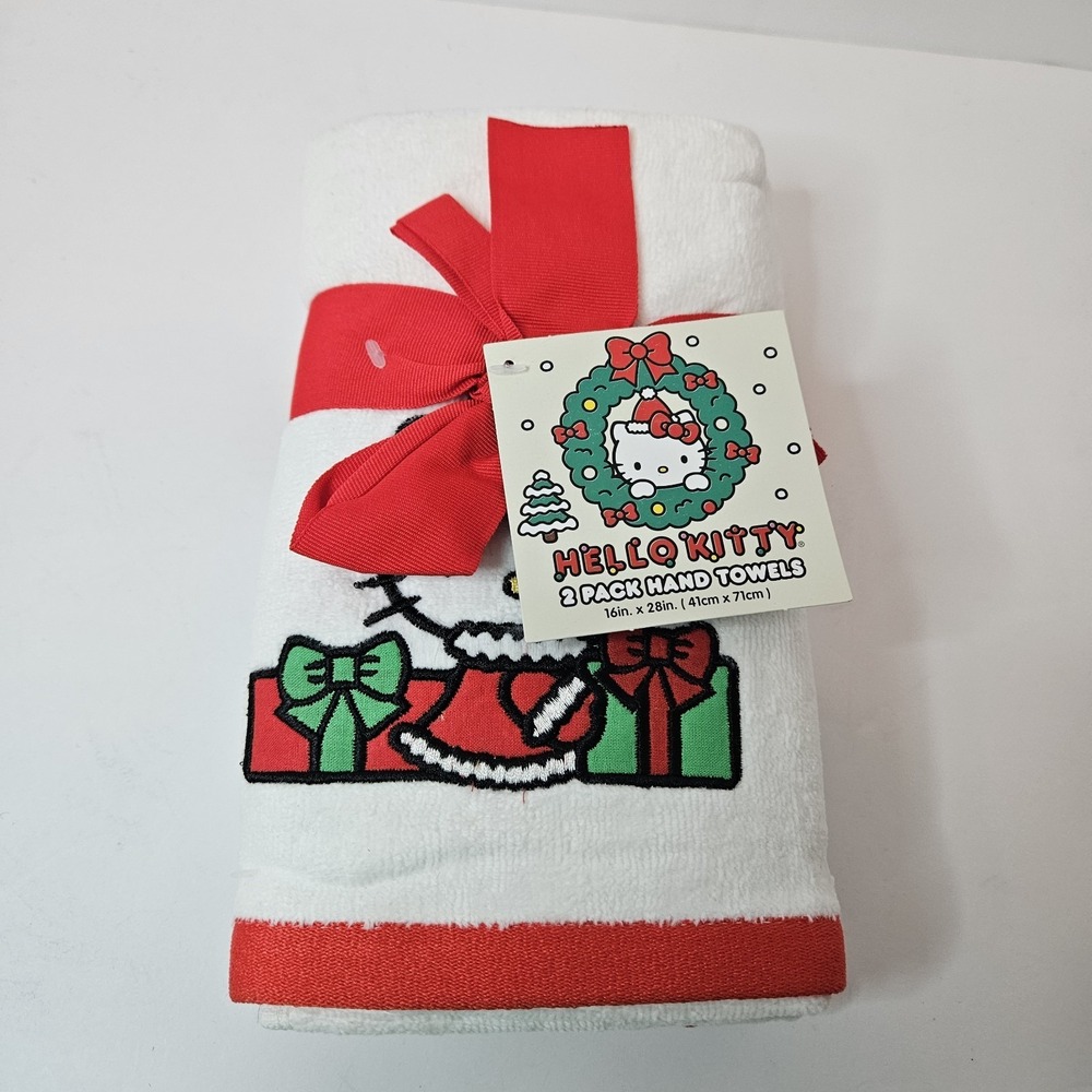 Hello Kitty Christmas White Bathroom Hand Towel Set(2 Towels) Embroidery Holiday